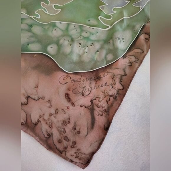 Vintage Handmade 💯 Long Silk Scarf Artisan Landscape - Picture 13 of 14